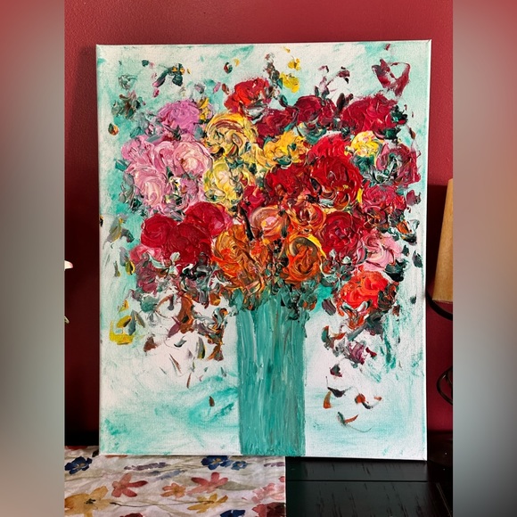 SOLD SIGNED ORIGINAL ACRYLIC FLORAL TEXTURIZED PAINTING - Picture 2 of 2